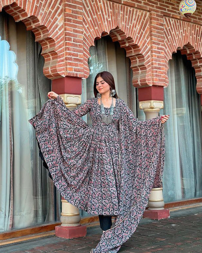 Kajal & Shilpa Chaudhary Sister Black Colour Anarkali Three Piece Suit