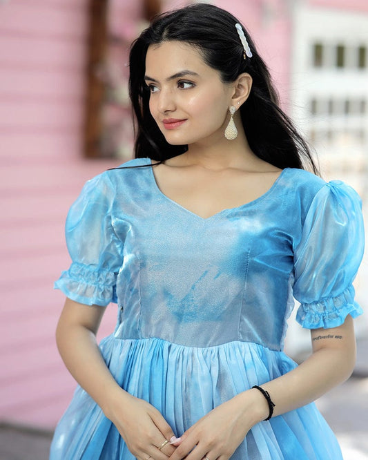 Sky Blue Color Jimmy Silk Anarkali Gown