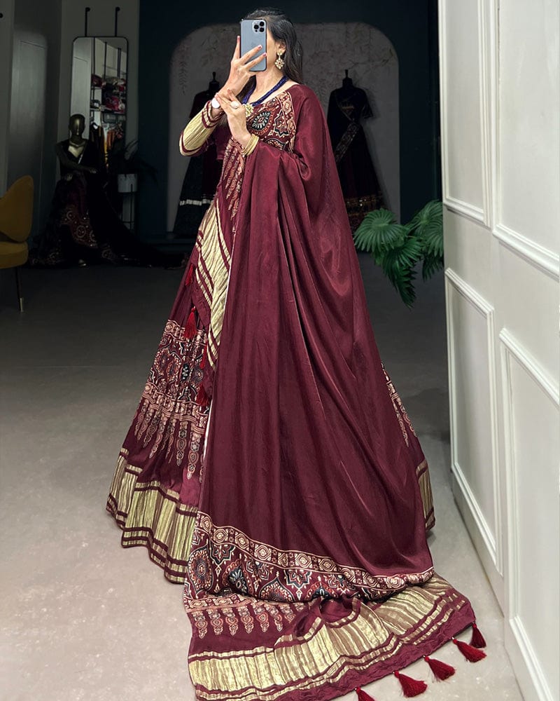Maroon Color Gaji Silk Real Mirror Work Lehenga Choli