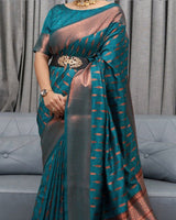 Bottle Green color Zari Weaving Work Pure Silk Saree