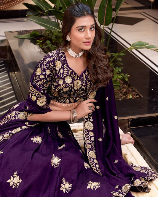 Purple Color Vichitra Silk Embroidered Lehenga Choli