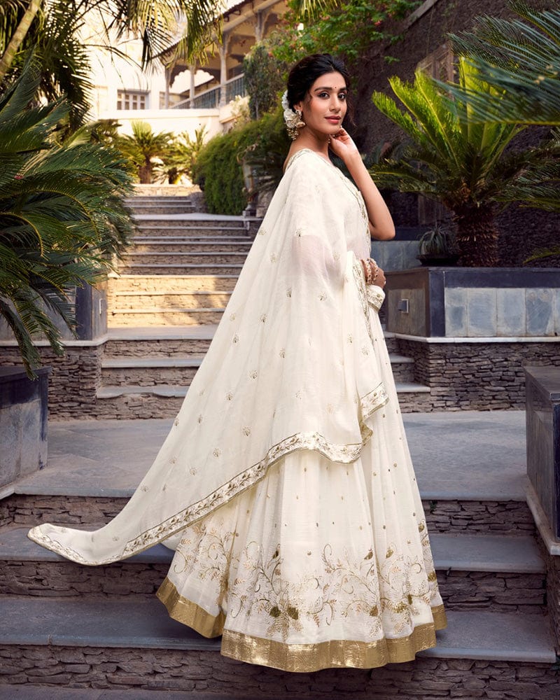 Off-White Color Silver Glossy Lehenga Choli