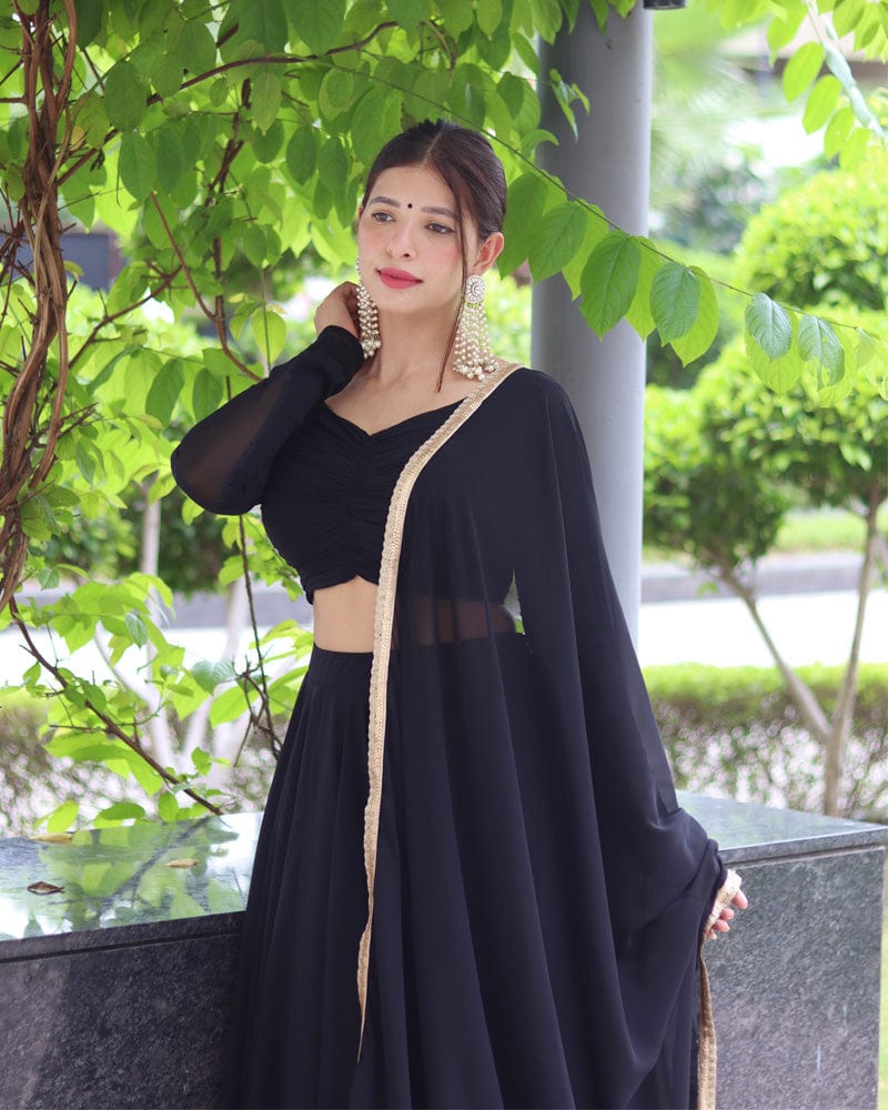 Black Pure Soft Georgette Full Stitched Lehenga Choli