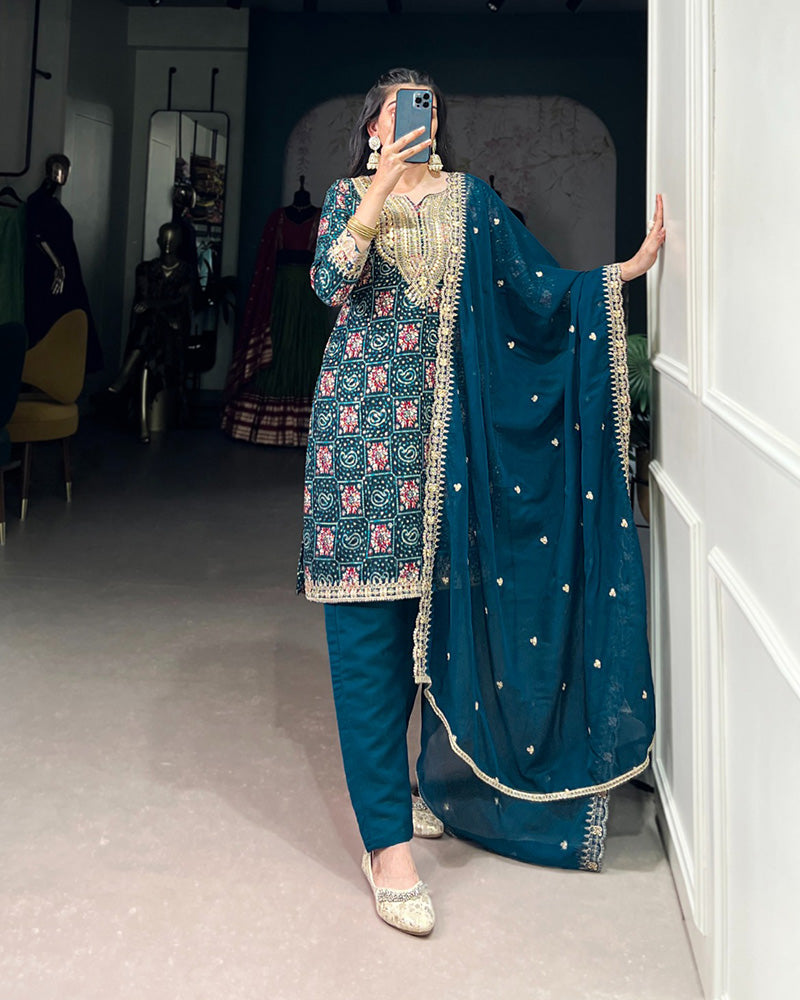 Rama Color Rayon Three Piece Kurti Suit