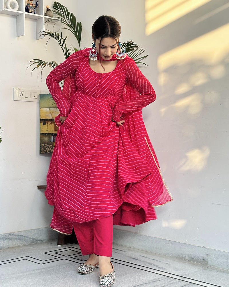 Simran Bagga In Rani Pink Color Georgette Three Piece Anarkali Suit