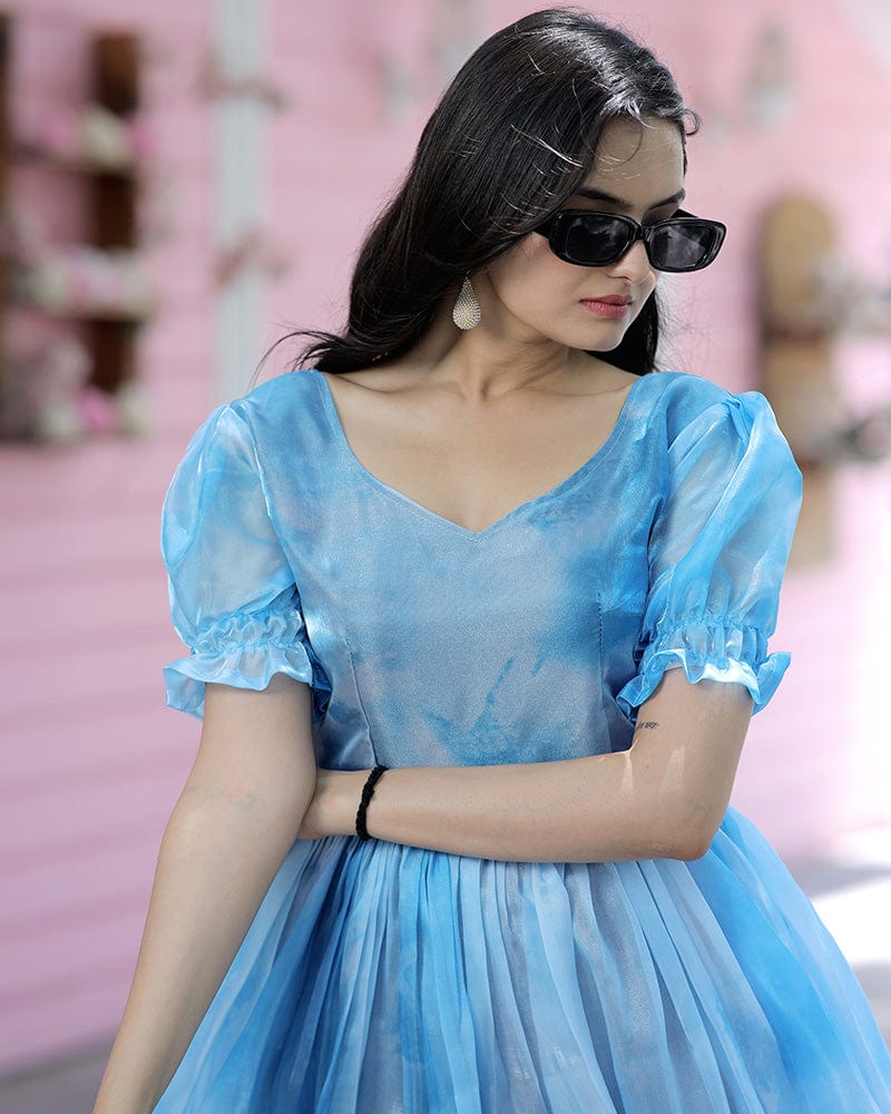Sky Blue Color Jimmy Silk Anarkali Gown