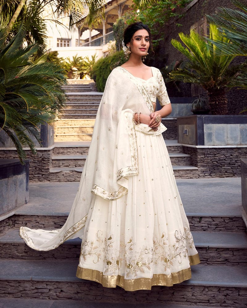 Off-White Color Silver Glossy Lehenga Choli