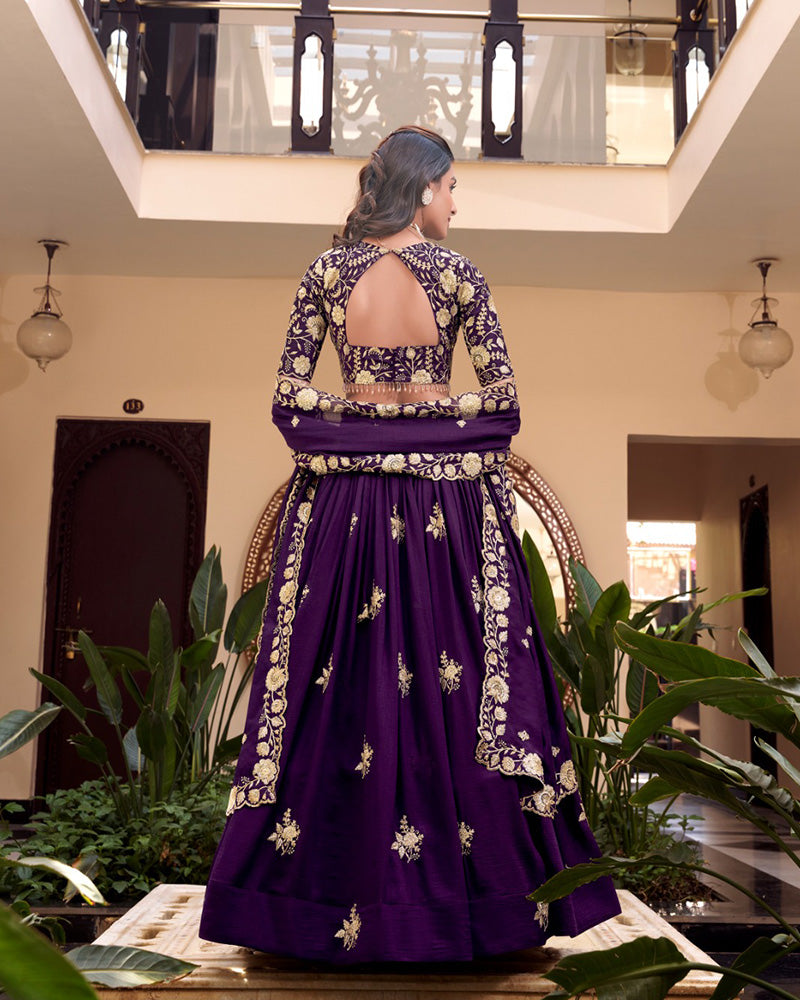 Purple Color Vichitra Silk Embroidered Lehenga Choli