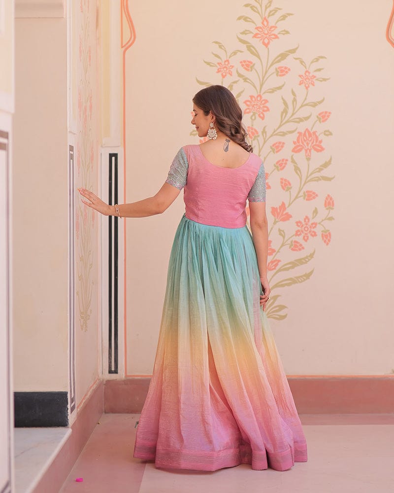 Puce pink Color Gold Crush Embroidered work Gown