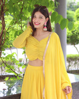 Yellow Pure Soft Georgette Full Stitched Lehenga Choli