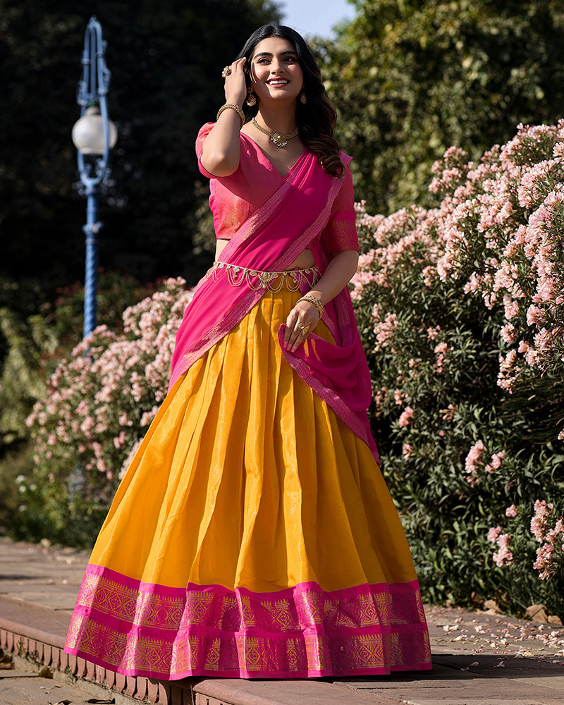 Mustard Color Kanchipuram Silk Designer Lehenga Choli