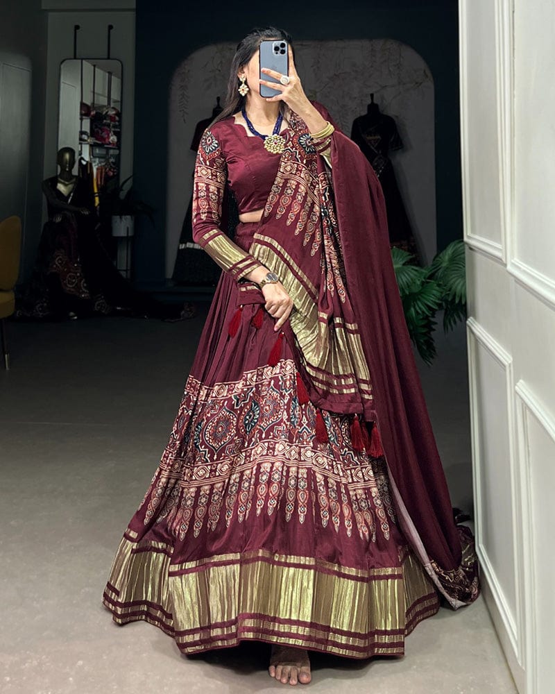Maroon Color Gaji Silk Real Mirror Work Lehenga Choli