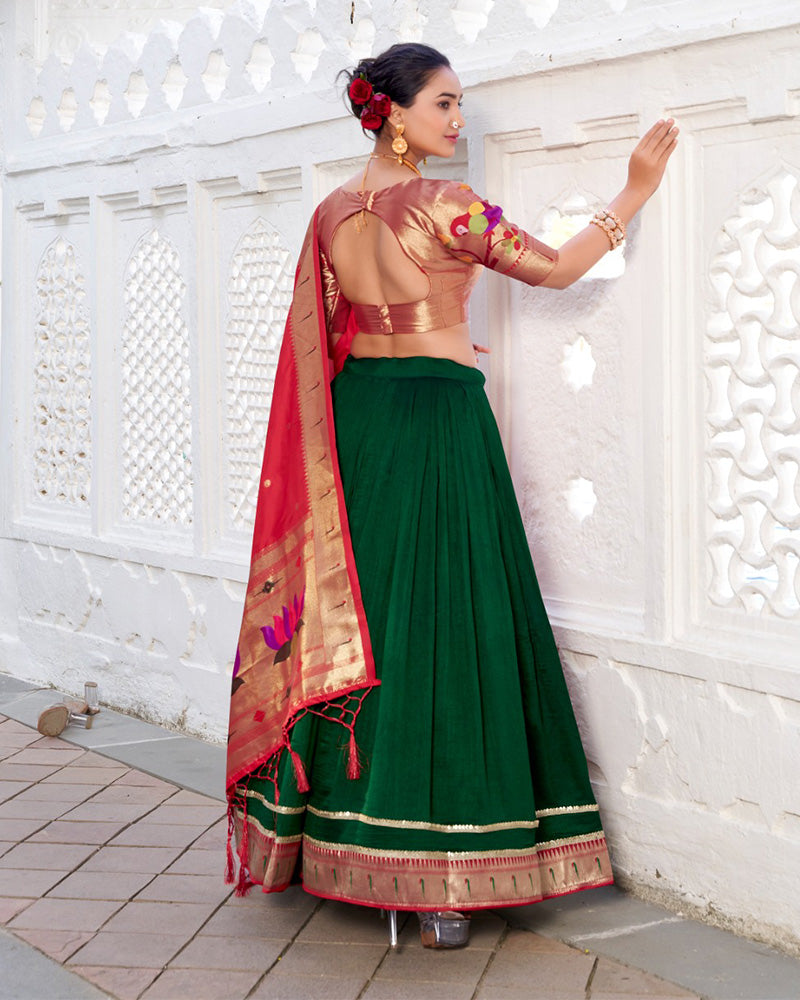 Green Color Vichitra Silk Jacquard Paithani Silk Lehenga Choli