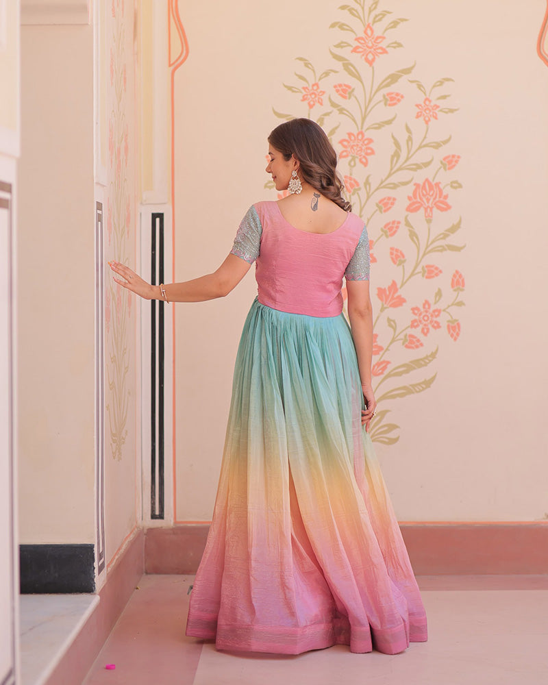 Puce pink Color Gold Crush Embroidered work Gown