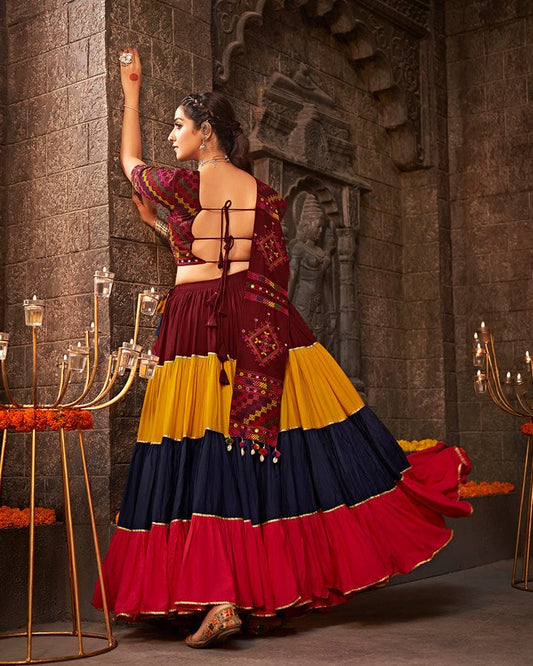 Multi Color Viscose Rayon Thread With Mirror Work Navratri Lehenga Choli