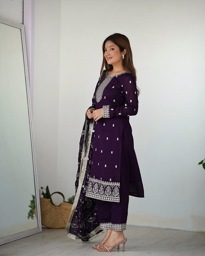 Purple Color Rangoli Silk Three Piece Kurti Suit