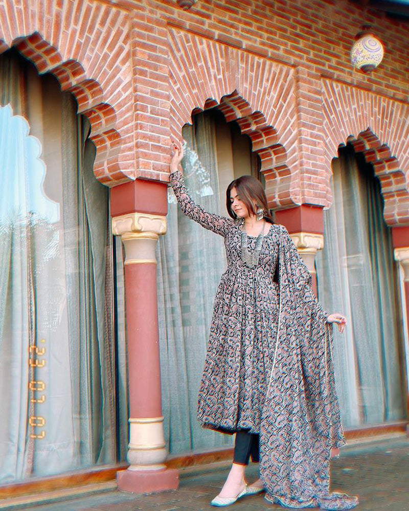 Kajal & Shilpa Chaudhary Sister Black Colour Anarkali Three Piece Suit