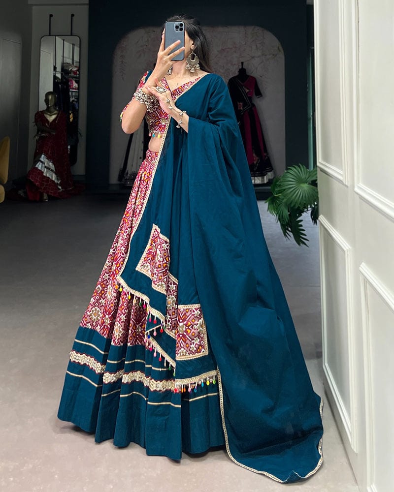 Red Color Rayon And Dola Silk Navratri Lehenga Choli