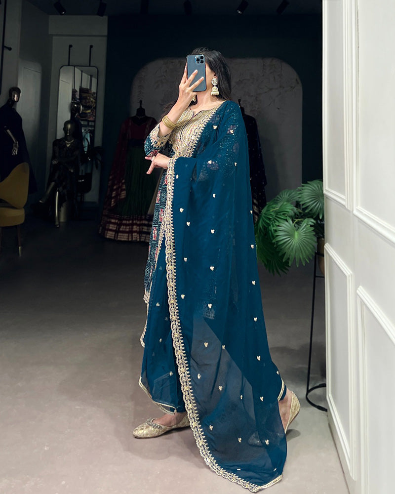 Rama Color Rayon Three Piece Kurti Suit