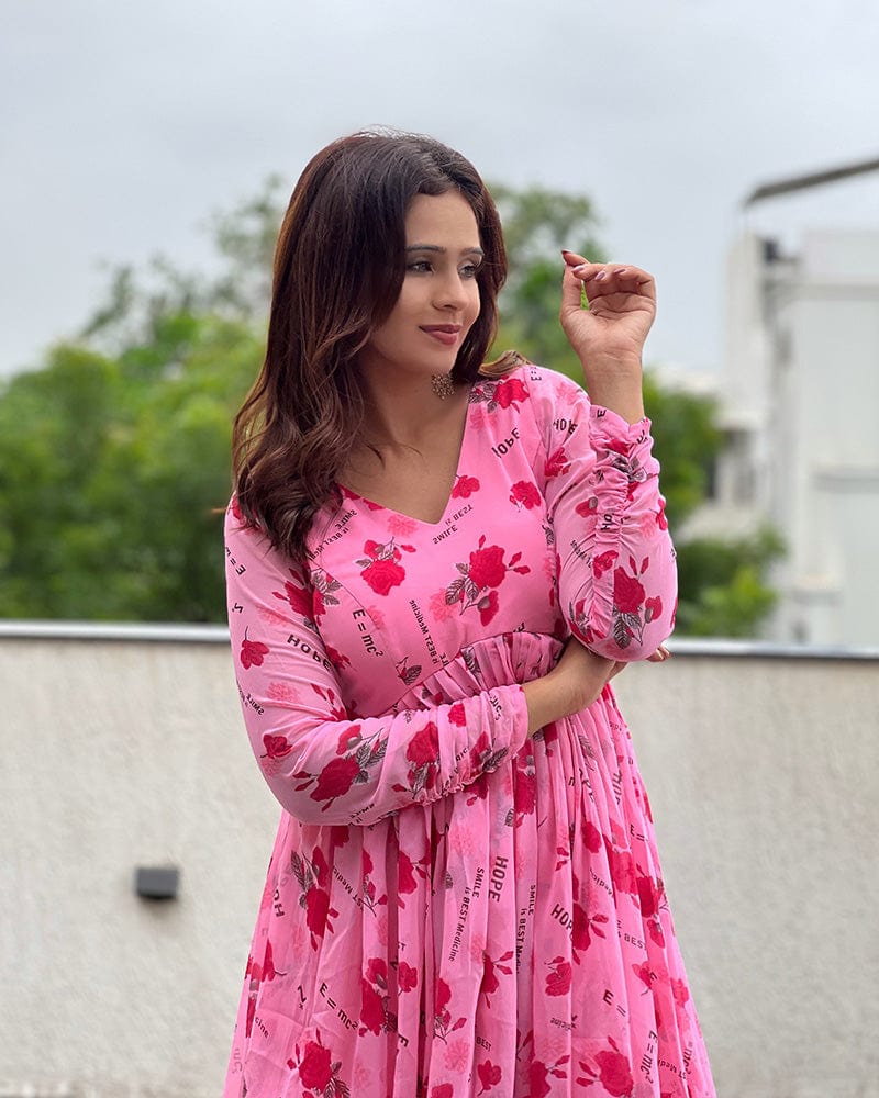 Pink Color Georgette Floral Printed Tunic