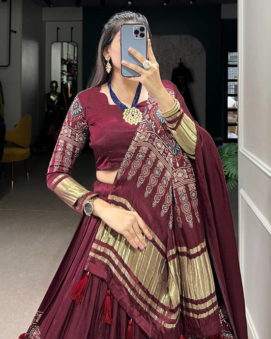 Maroon Color Gaji Silk Real Mirror Work Lehenga Choli