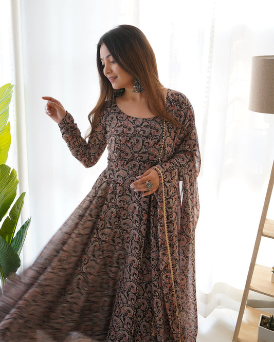 Kalamkari Black Color Anarkali Three Piece Suit