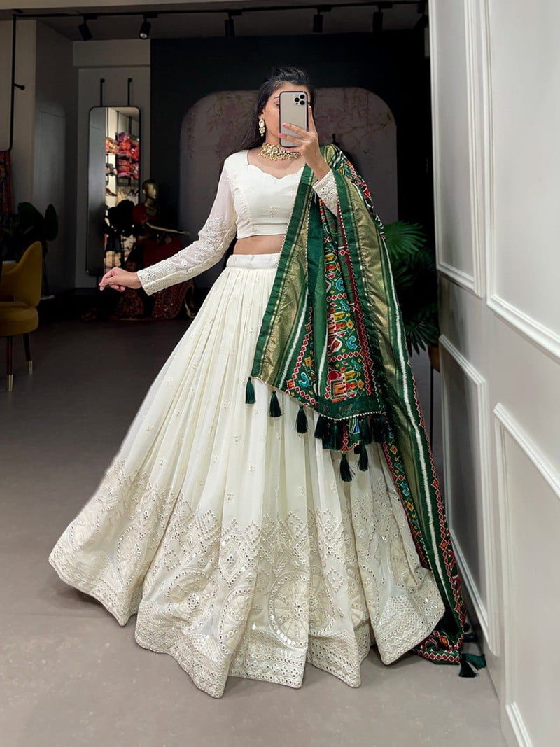 Off White Lucknowi Embroidery Work Lehenga Choli