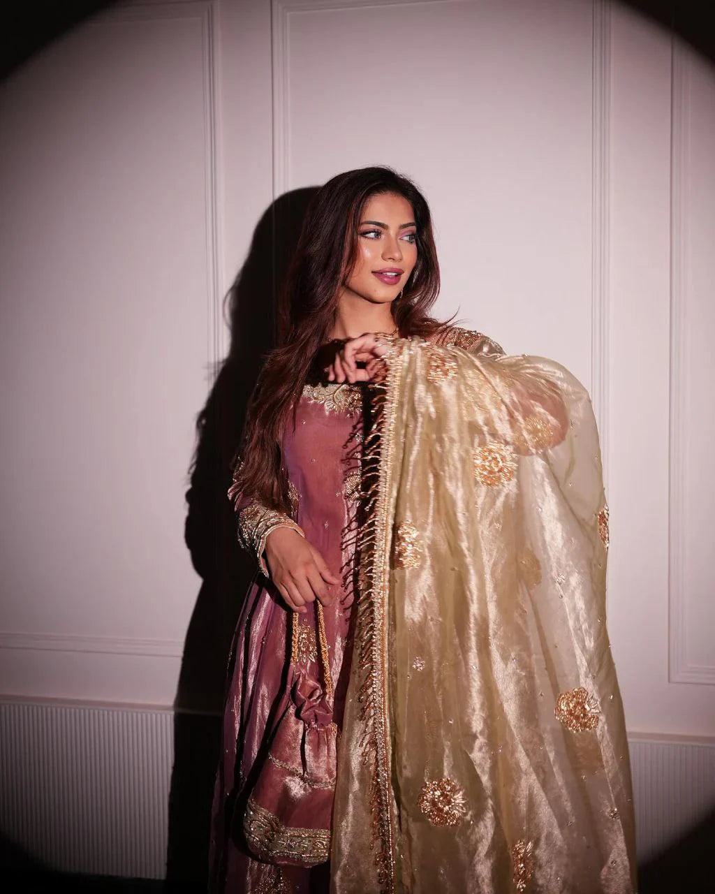 Shavi's' Peach Havy Zimmy Chu Royal Elegant Suit Set