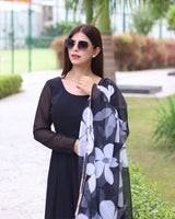 Black Color Soft Georgette Anarkali Gown With Floral Printed Dupatta