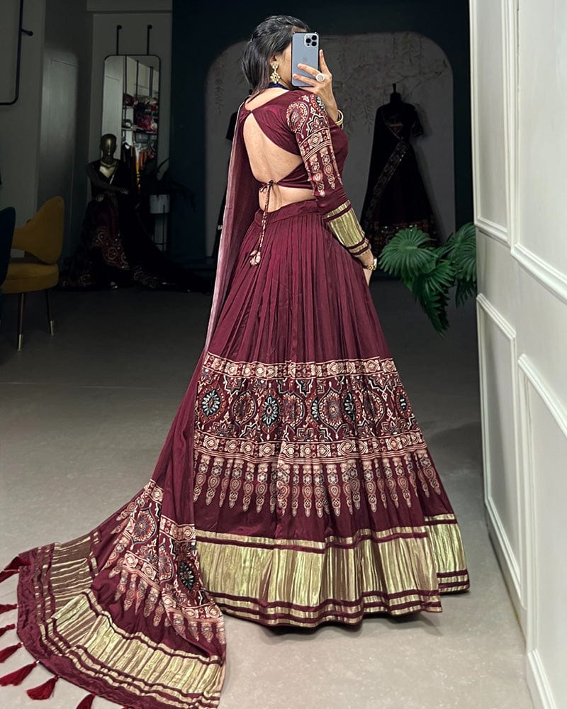 Maroon Color Gaji Silk Real Mirror Work Lehenga Choli