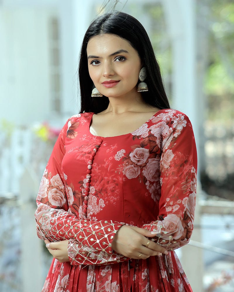 Red Color Georgette Designer Gown