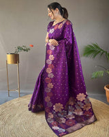 Jacquard Design Purple color Soft Lichi Silk Saree