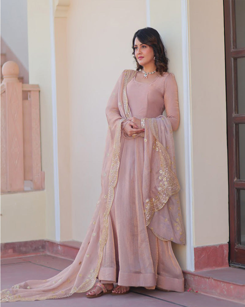 Peach Color Fendi Chiffon Gown