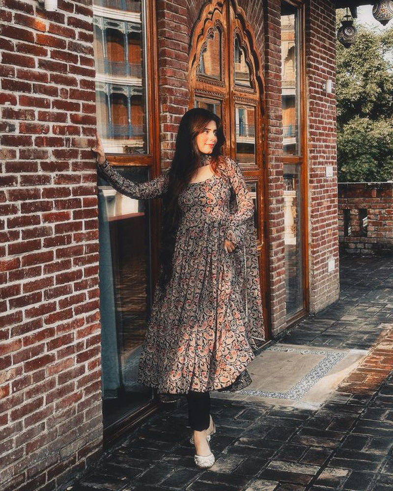 Kajal & Shilpa Chaudhary Sister Black Colour Anarkali Three Piece Suit