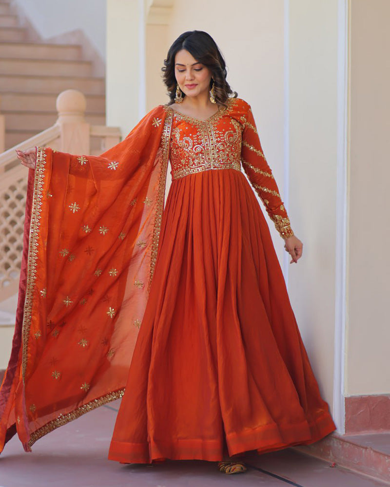 Fenta Color Fendi Embroidered Gown