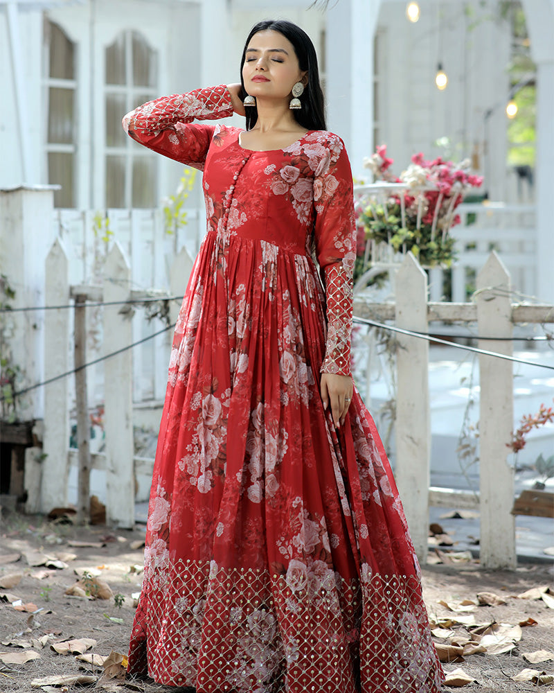 Red Color Georgette Designer Gown