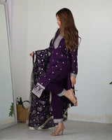 Purple Color Rangoli Silk Three Piece Kurti Suit