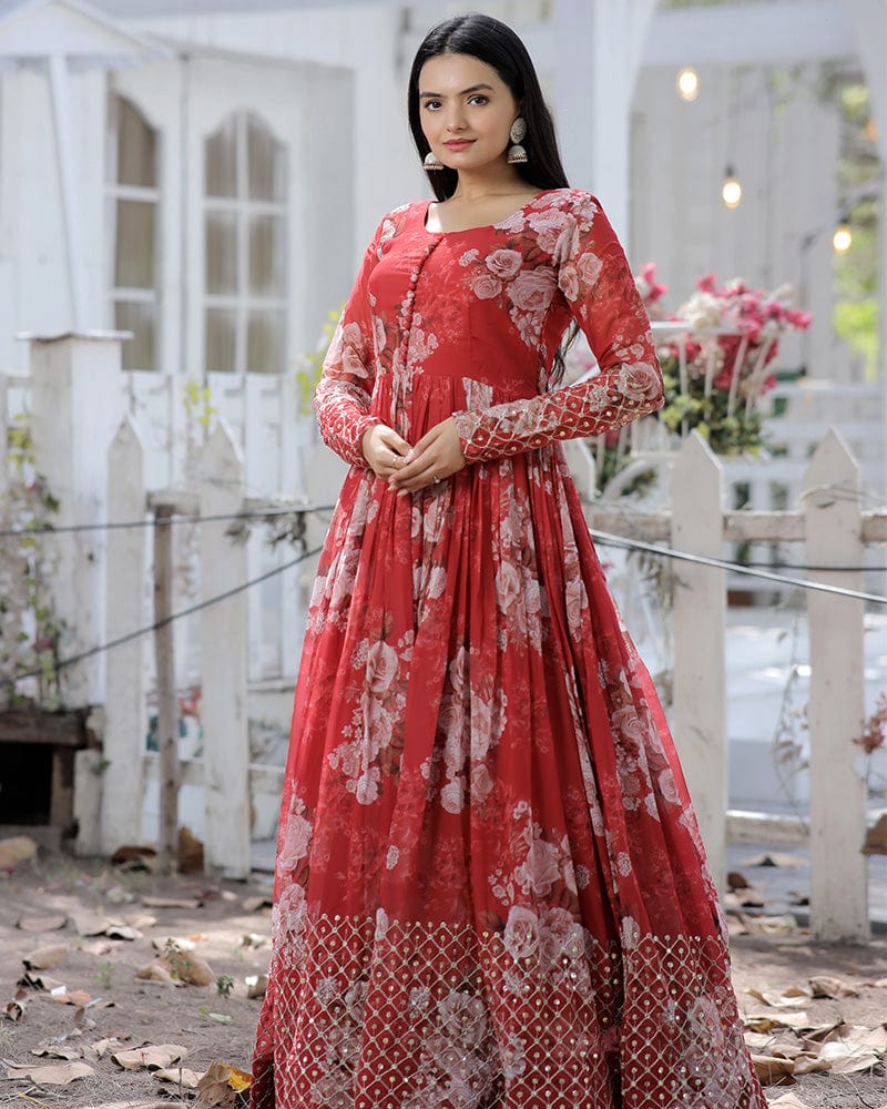 Red Color Georgette Designer Gown