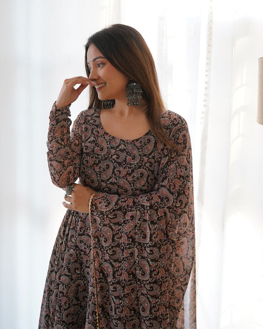 Kalamkari Black Color Anarkali Three Piece Suit