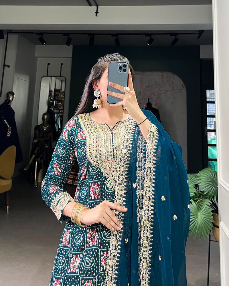 Rama Color Rayon Three Piece Kurti Suit