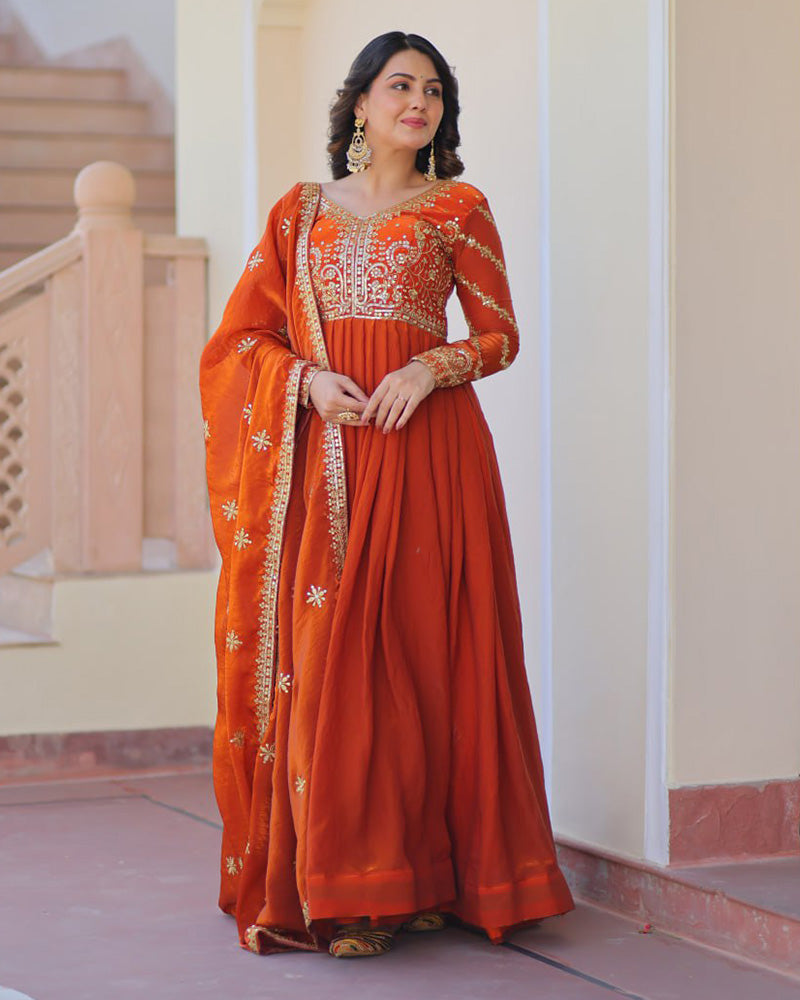 Fenta Color Fendi Embroidered Gown