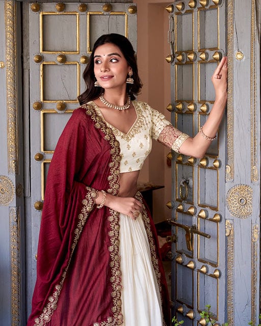 Off White Color Vichitra Silk Sequins Lehenga Choli