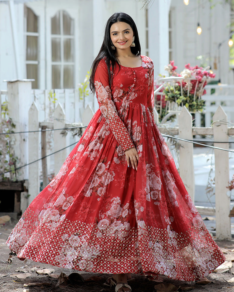 Red Color Georgette Designer Gown