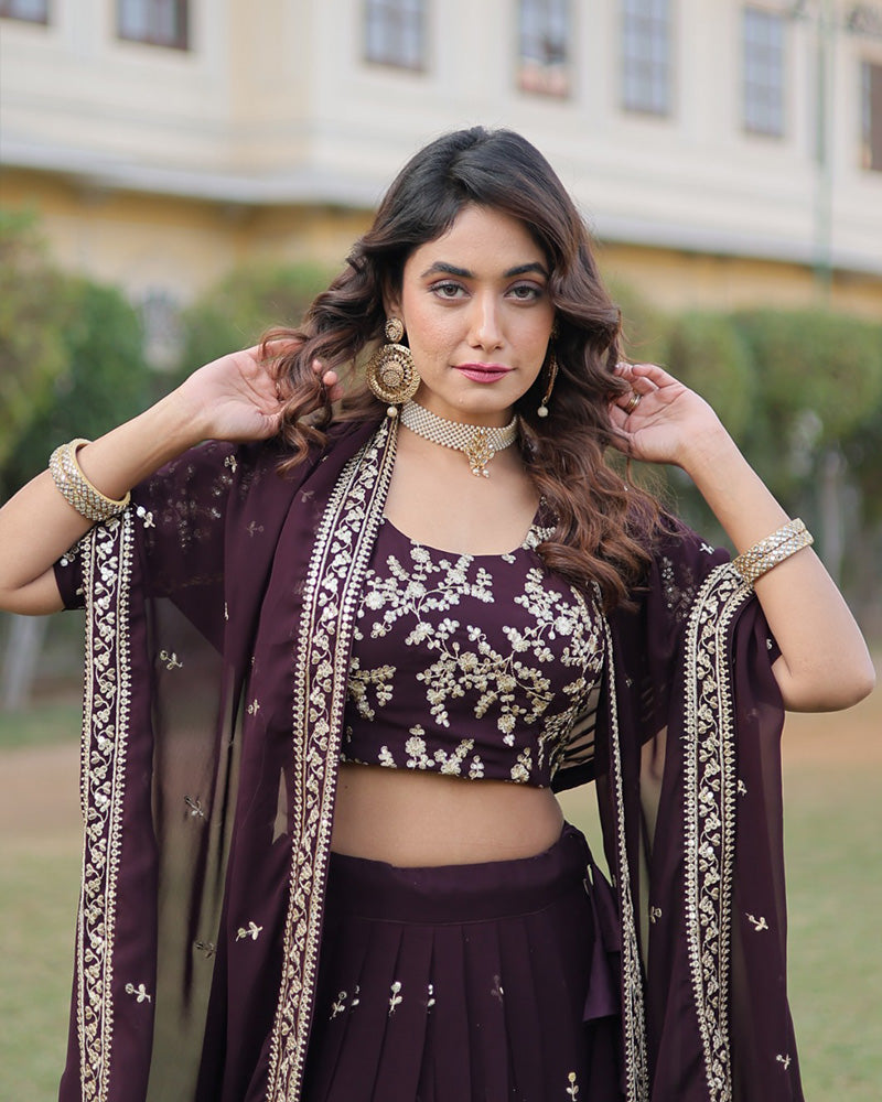 Wedding Wear Dark Wine Color Designer Blooming Lehenga Choli
