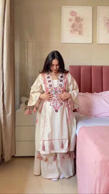 Premium Embroidered Reyon Cord-Set with Mirror Work, Tassels & Palazzo – Sizes M to XXL