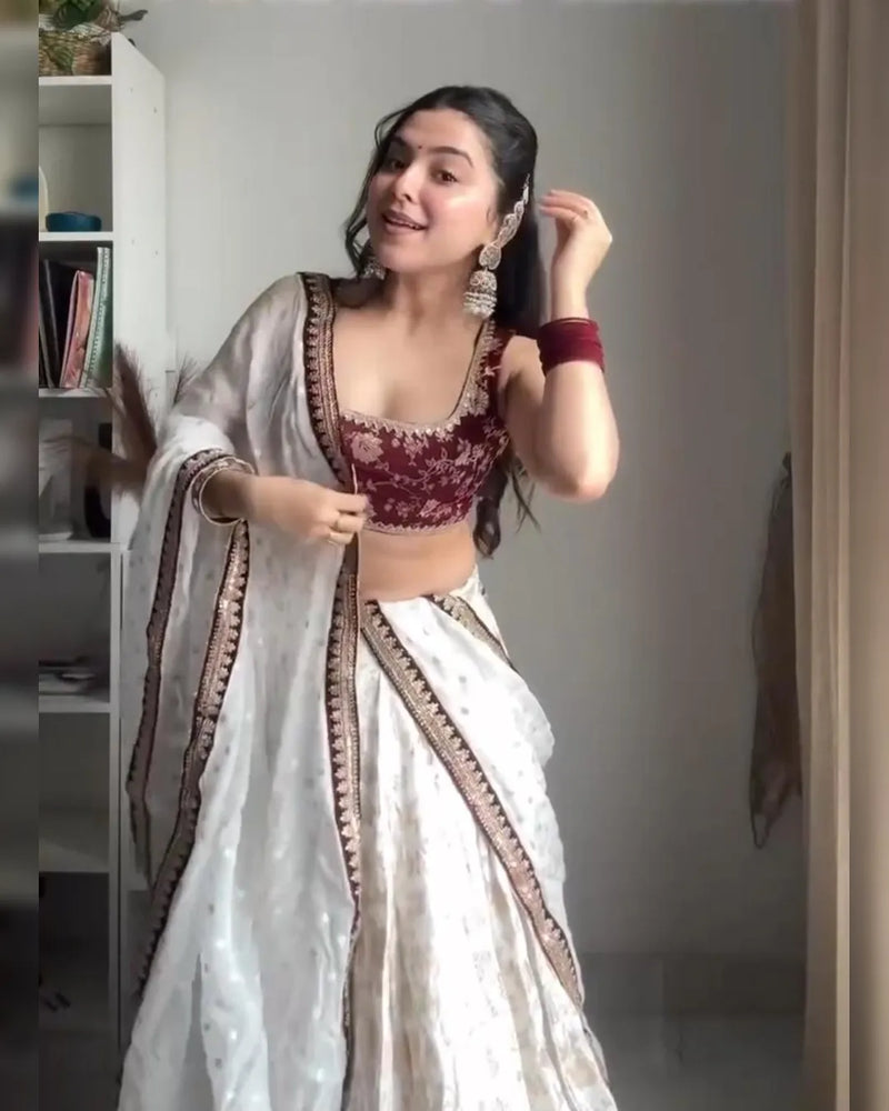 Wedding Special Jacquard and Coding with Sequence Work Lehenga Set