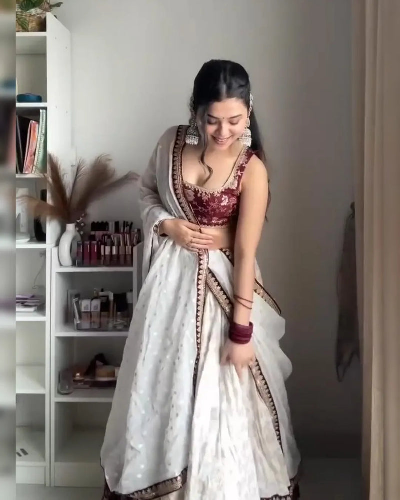 Wedding Special Jacquard and Coding with Sequence Work Lehenga Set