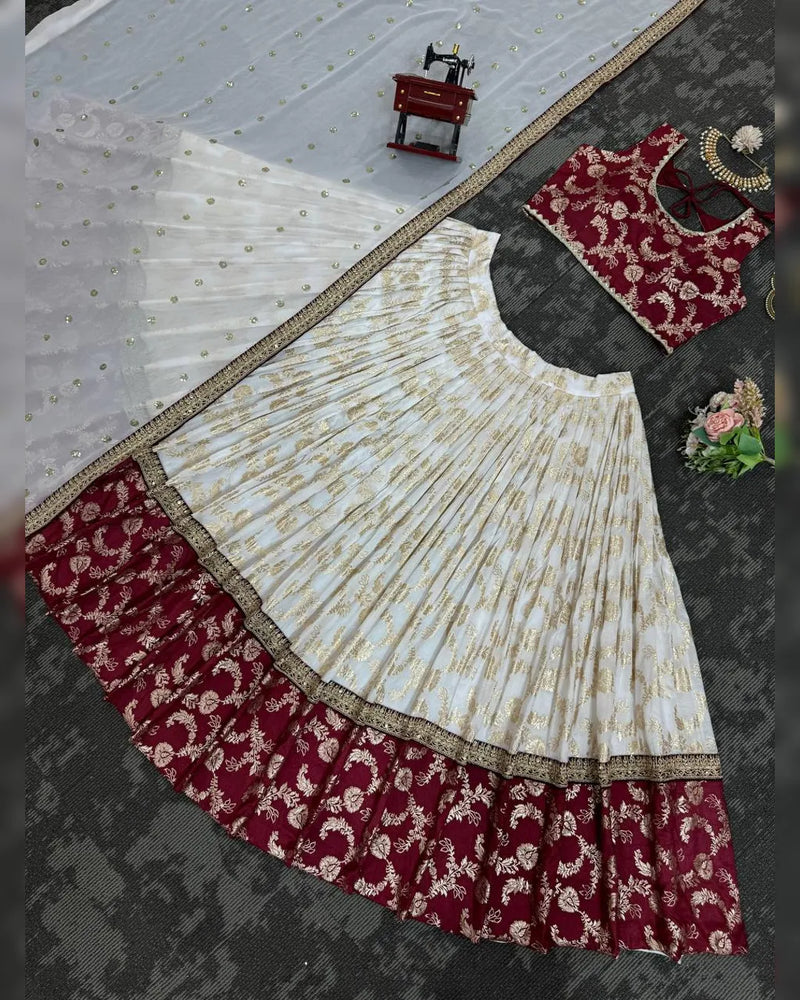 Wedding Special Jacquard and Coding with Sequence Work Lehenga Set