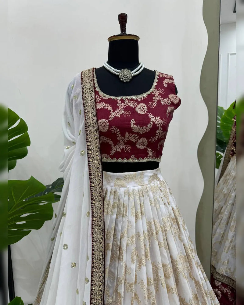 Wedding Special Jacquard and Coding with Sequence Work Lehenga Set