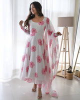 White Rose Colour Three Piece Organza Tebby Anarkali Suit